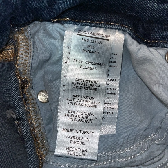 NWT Good American Hi Rise Skinny Distressed Denim Blue Jeans Size 24 - Picture 9 of 12